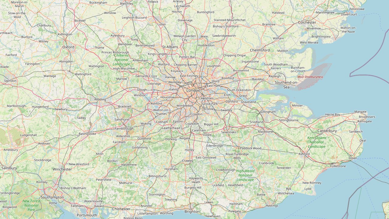 Map of Greater London and the surrounding Home Counties coverage area