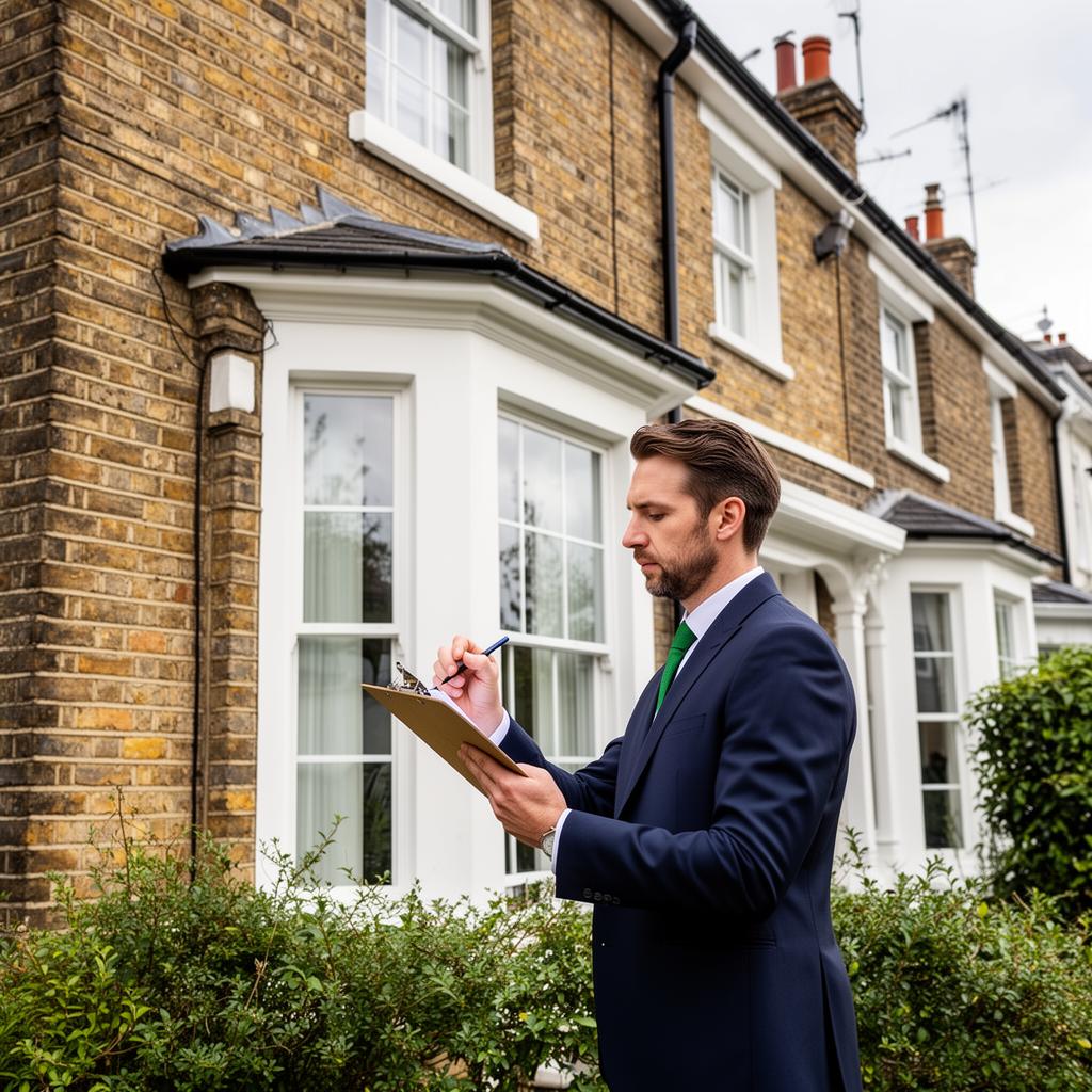 Professional surveyor inspecting property