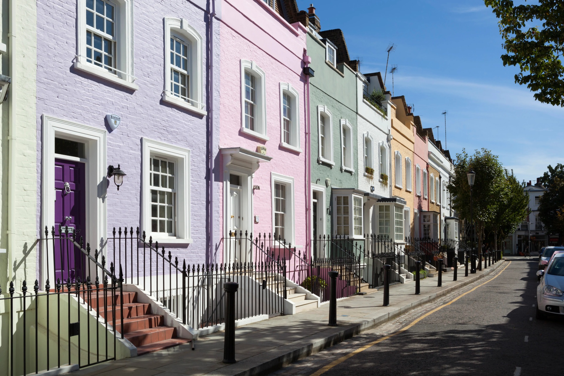 Colorful pastel London townhouses